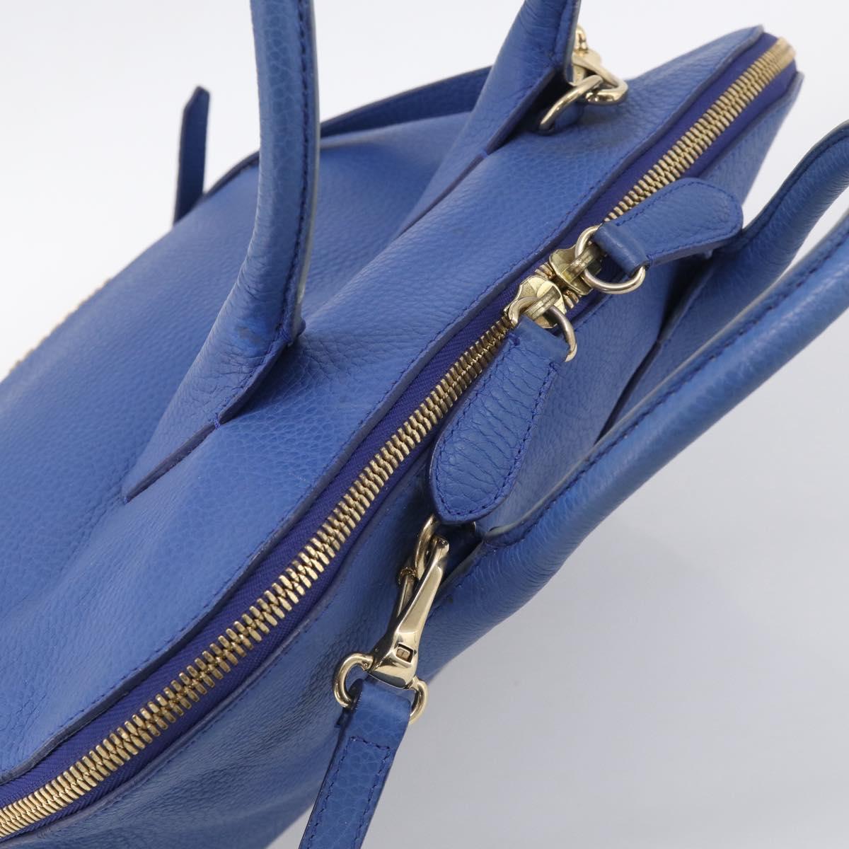 BURBERRY Hand Bag Leather 2way Blue Gold Auth 210943A