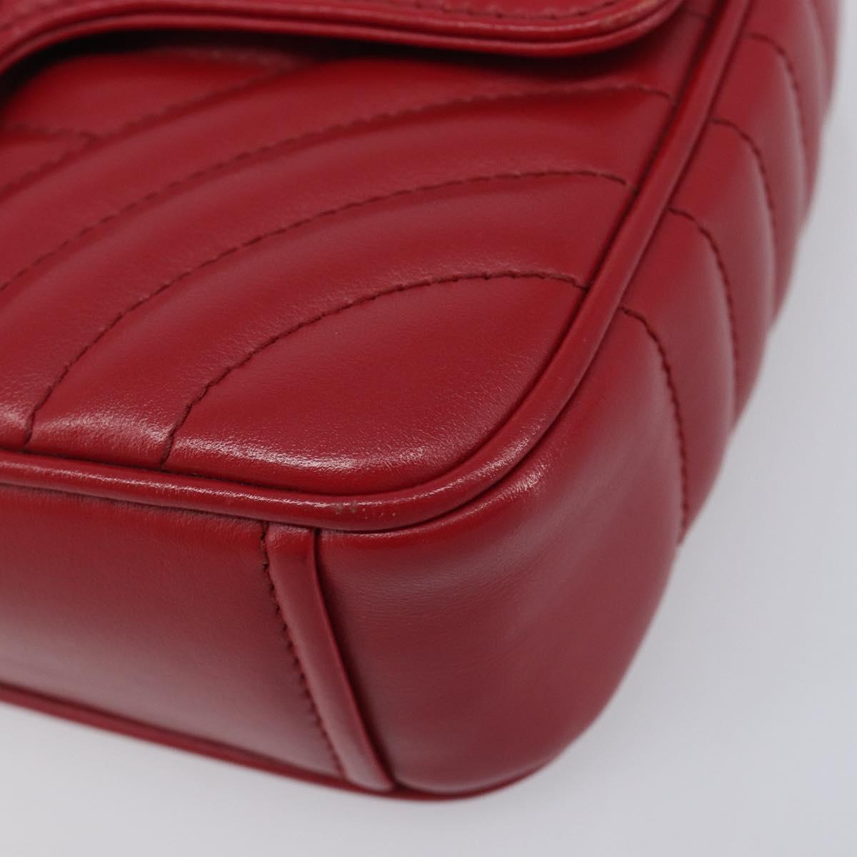 PRADA Chain Shoulder Bag Leather Red Silver Auth 210945V