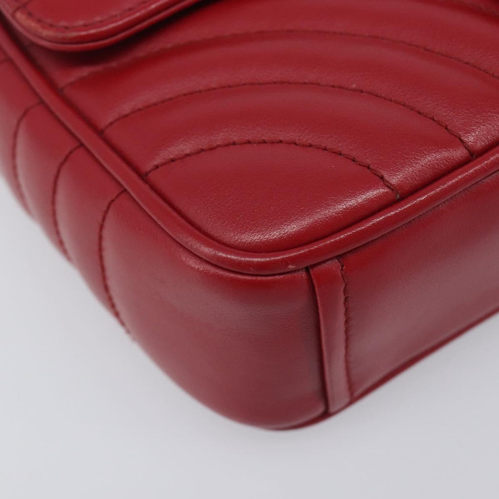 PRADA Chain Shoulder Bag Leather Red Silver Auth 210945V
