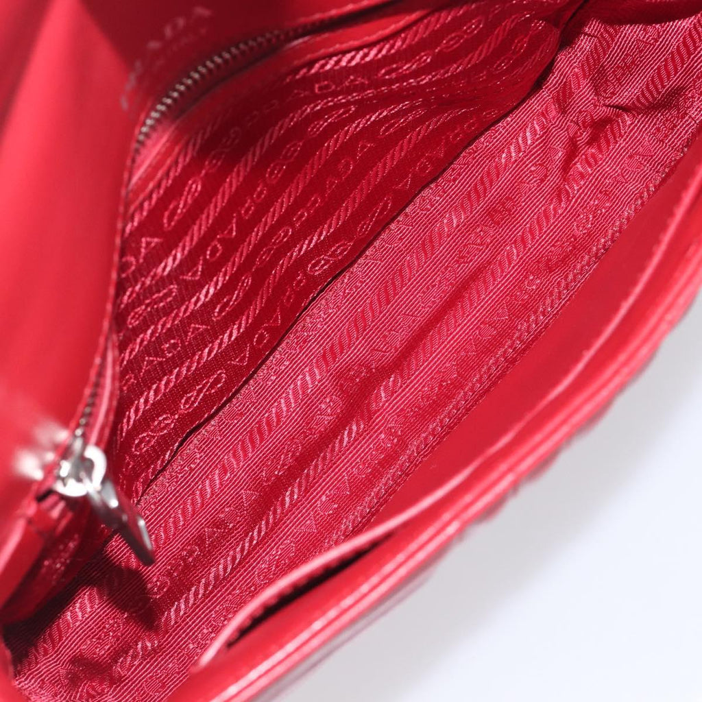 PRADA Chain Shoulder Bag Leather Red Silver Auth 210945V
