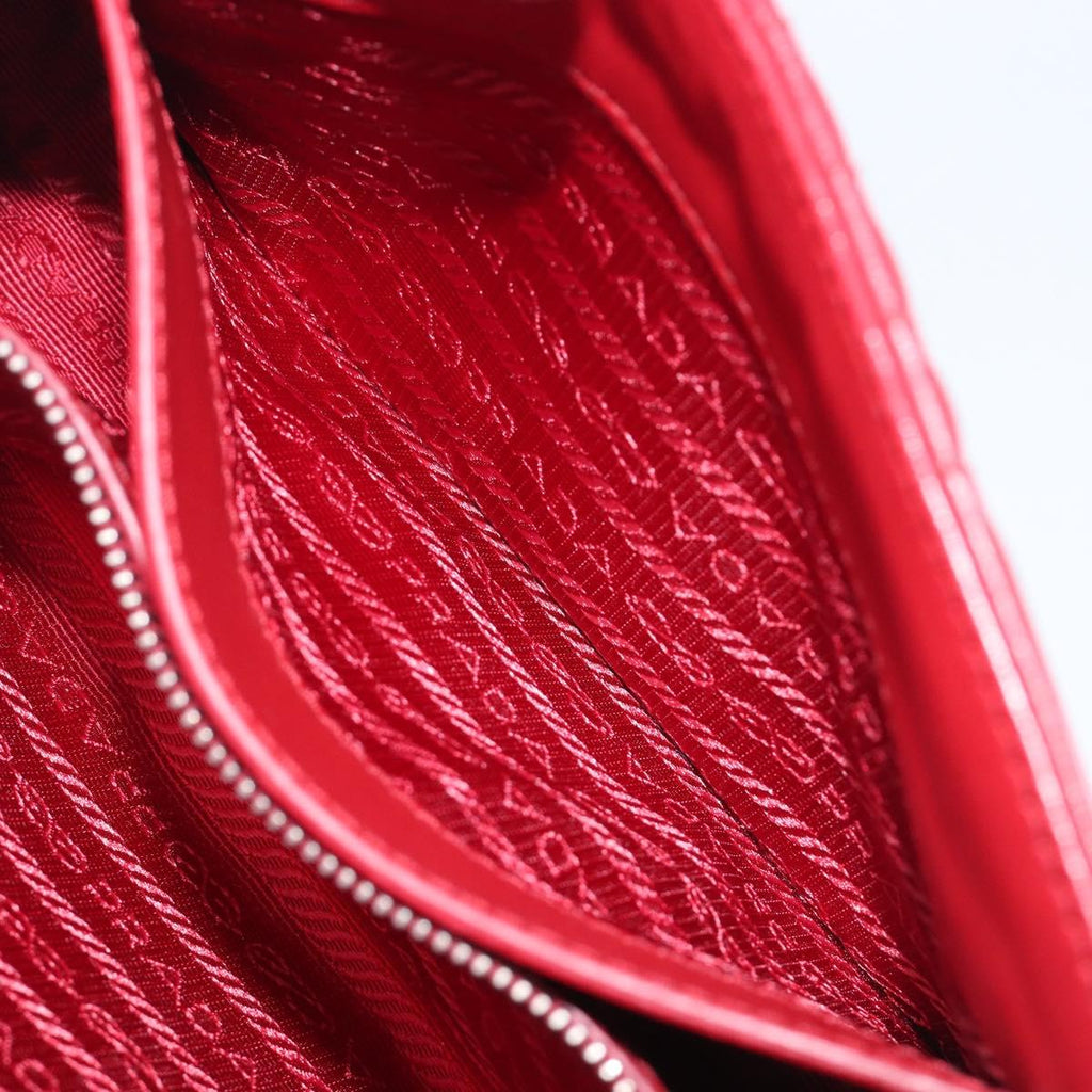 PRADA Chain Shoulder Bag Leather Red Silver Auth 210945V