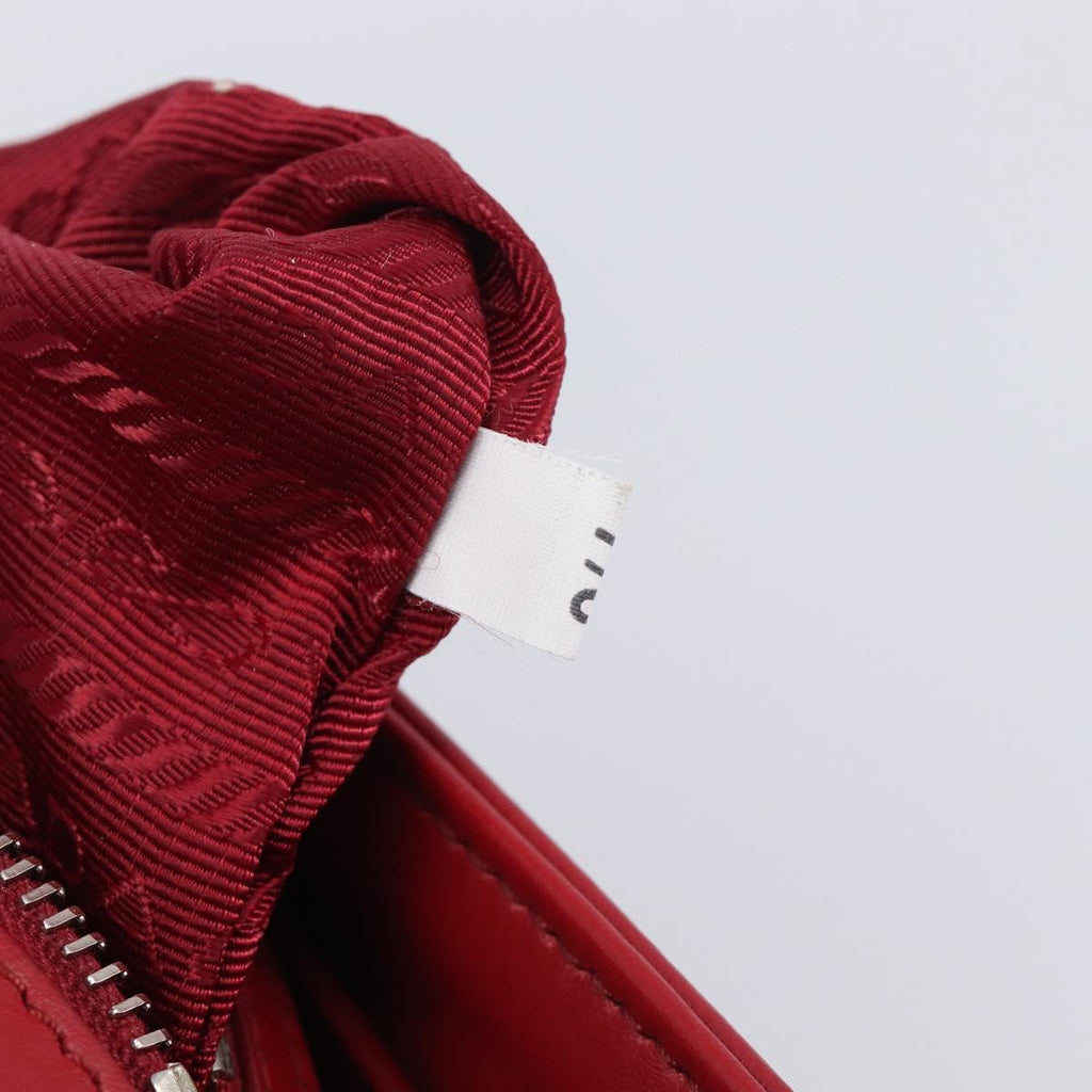 PRADA Chain Shoulder Bag Leather Red Silver Auth 210945V