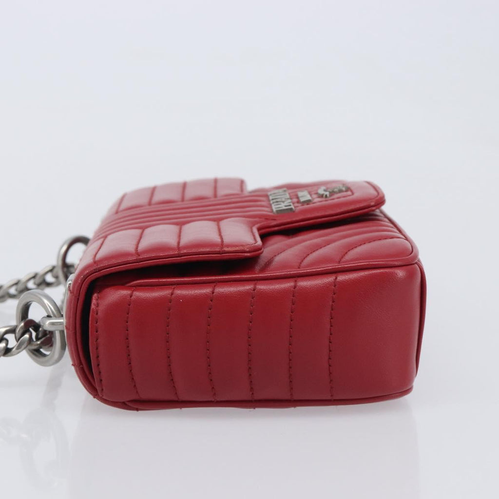 PRADA Chain Shoulder Bag Leather Red Silver Auth 210945V