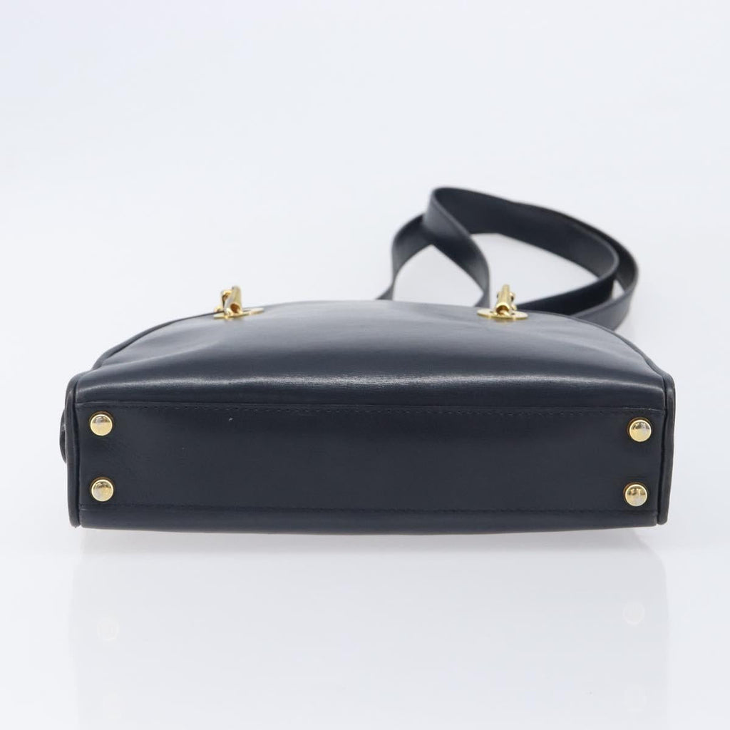 CELINE Circle Chain Shoulder Bag Leather Navy Gold Auth 210950