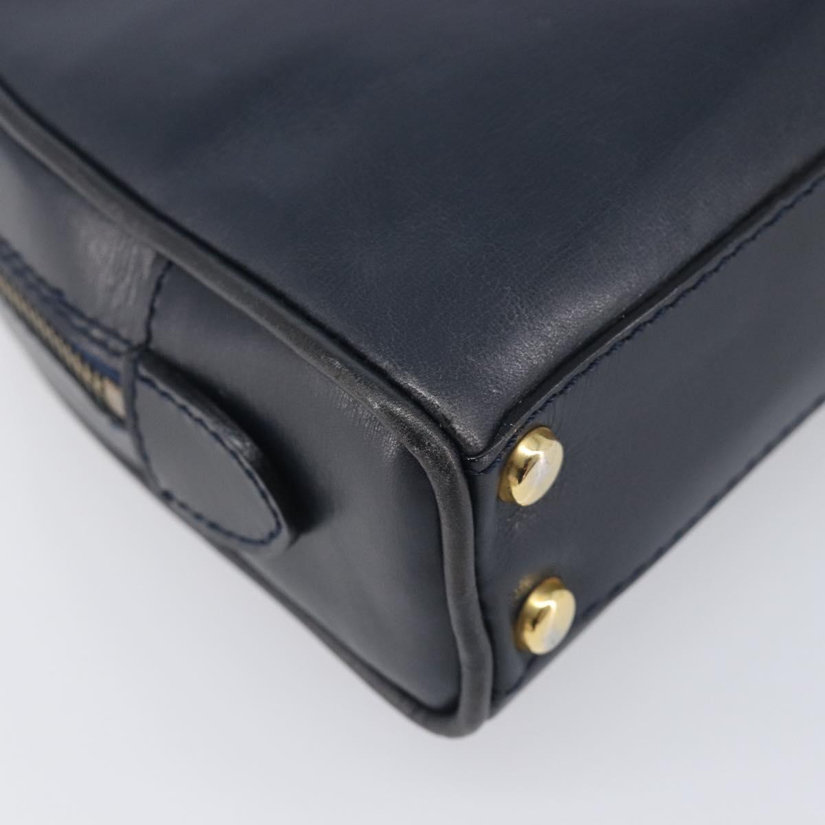 CELINE Circle Chain Shoulder Bag Leather Navy Gold Auth 210950