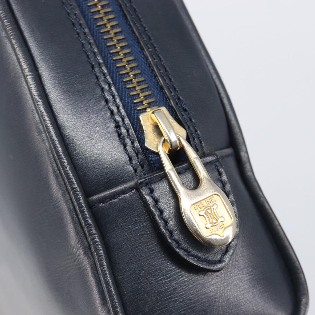 CELINE Circle Chain Shoulder Bag Leather Navy Gold Auth 210950