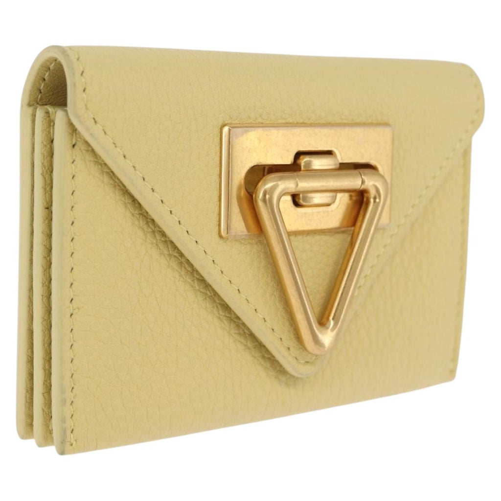 Bottega Veneta Card Case Leather Yellow Gold Auth 210968M