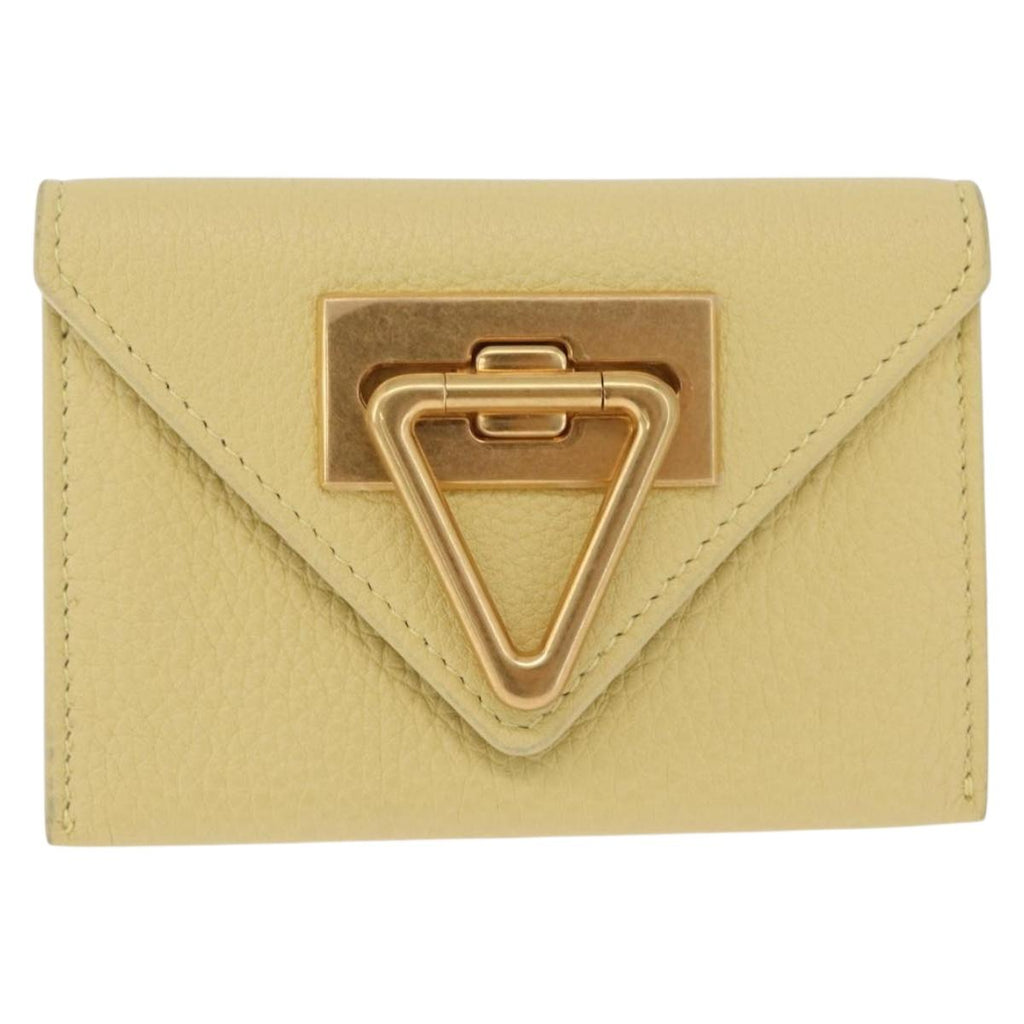 Bottega Veneta Card Case Leather Yellow Gold Auth 210968M