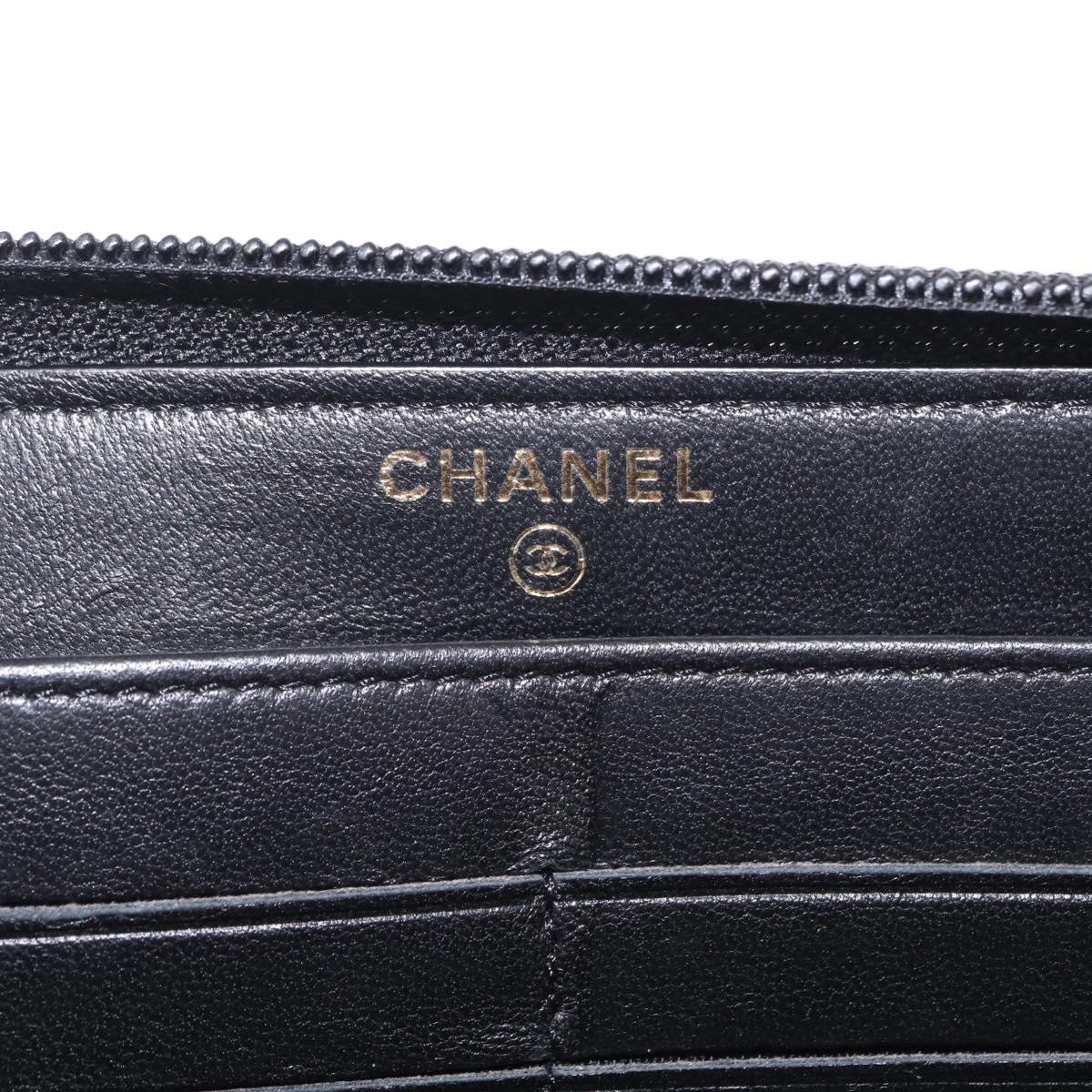 CHANEL Matelasse Boy Chanel Long Wallet Lamb Skin Black Gold CC Auth 210973M