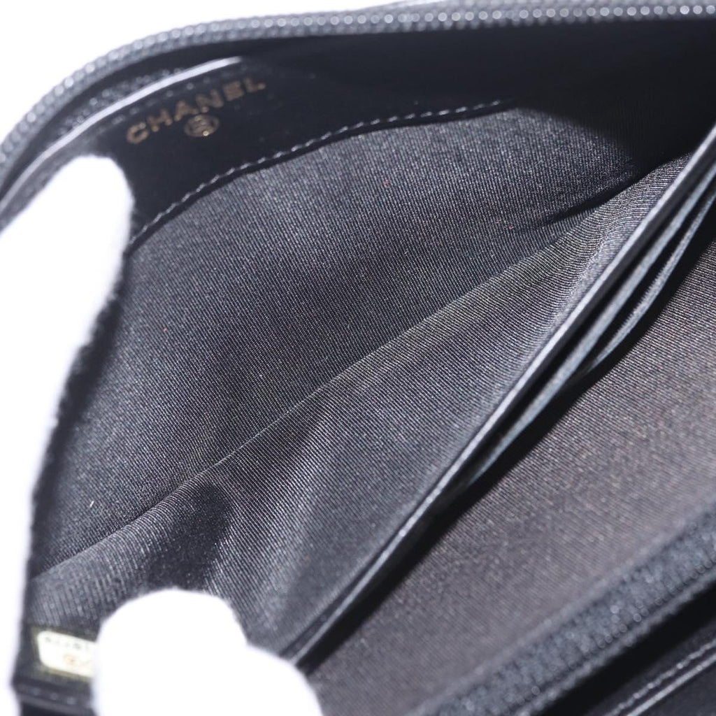 CHANEL Matelasse Boy Chanel Long Wallet Lamb Skin Black Gold CC Auth 210973M