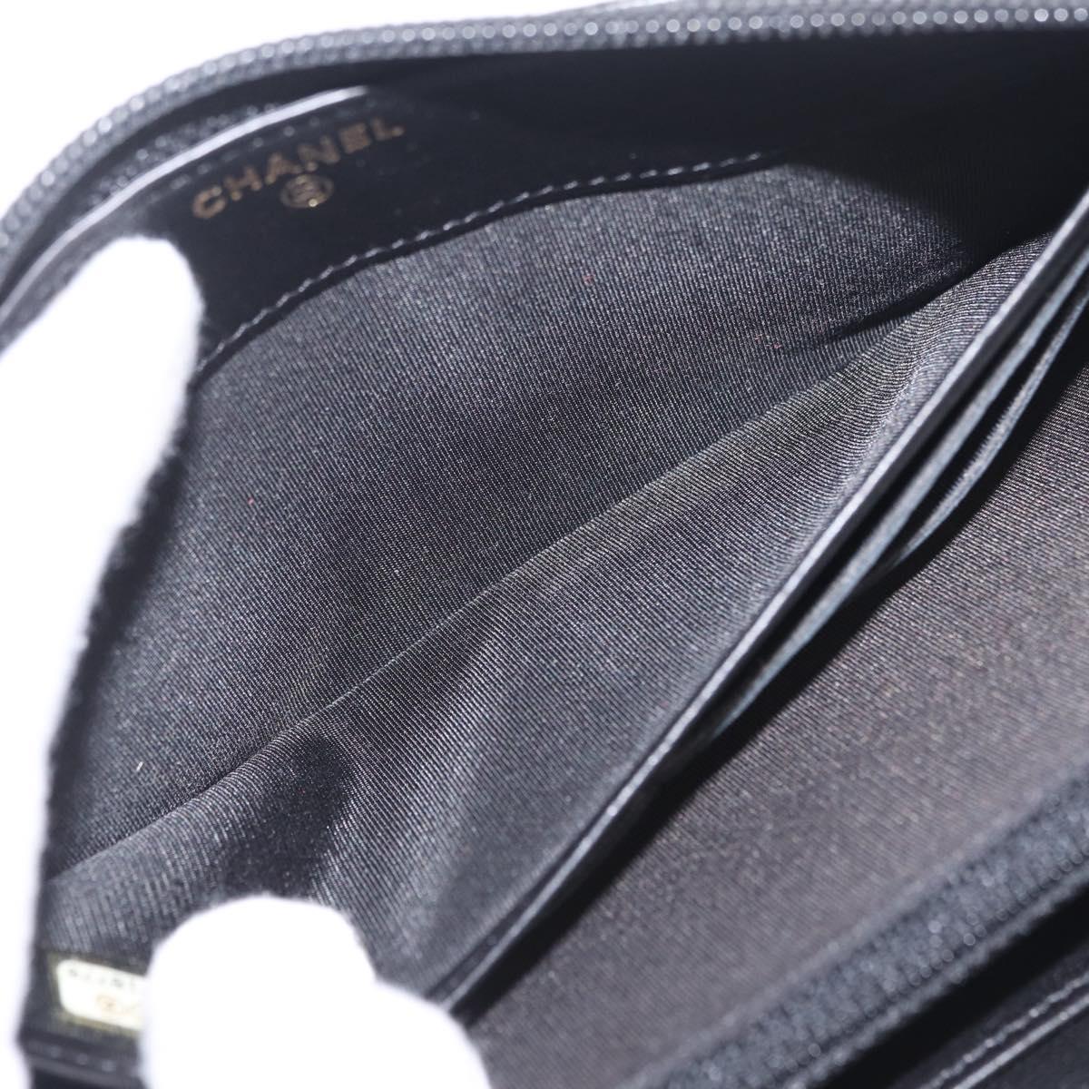 CHANEL Matelasse Boy Chanel Long Wallet Lamb Skin Black Gold CC Auth 210973M