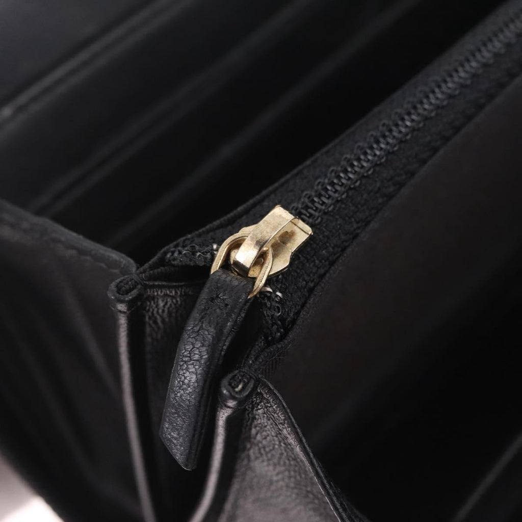 CHANEL Matelasse Boy Chanel Long Wallet Lamb Skin Black Gold CC Auth 210973M
