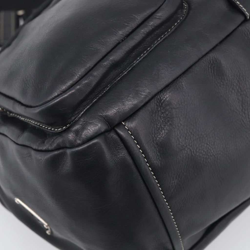 PRADA Shoulder Bag Leather Black Silver Auth 210992V