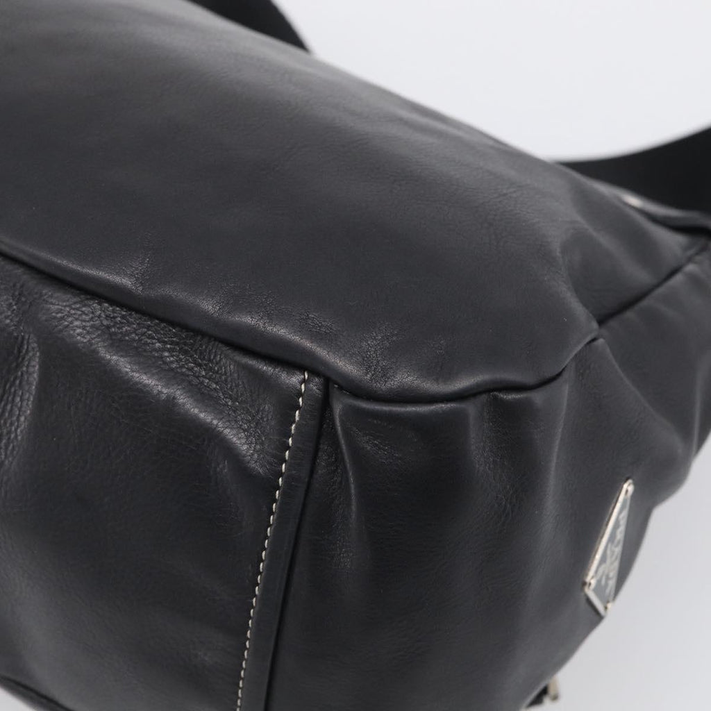 PRADA Shoulder Bag Leather Black Silver Auth 210992V