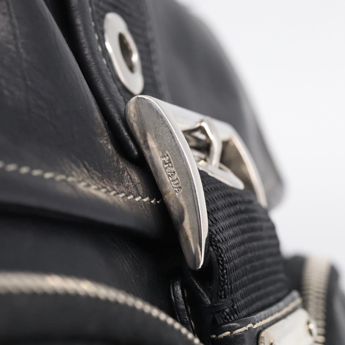 PRADA Shoulder Bag Leather Black Silver Auth 210992V