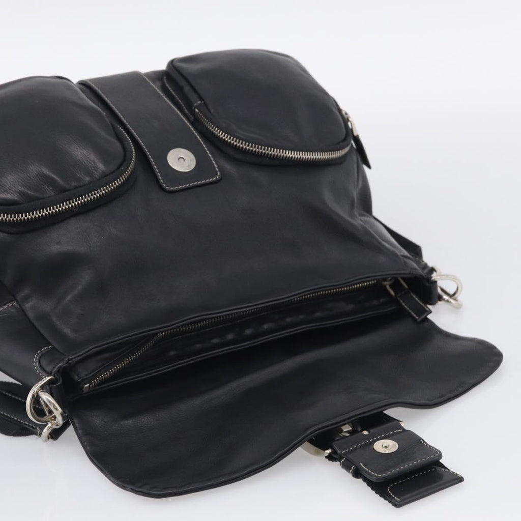 PRADA Shoulder Bag Leather Black Silver Auth 210992V