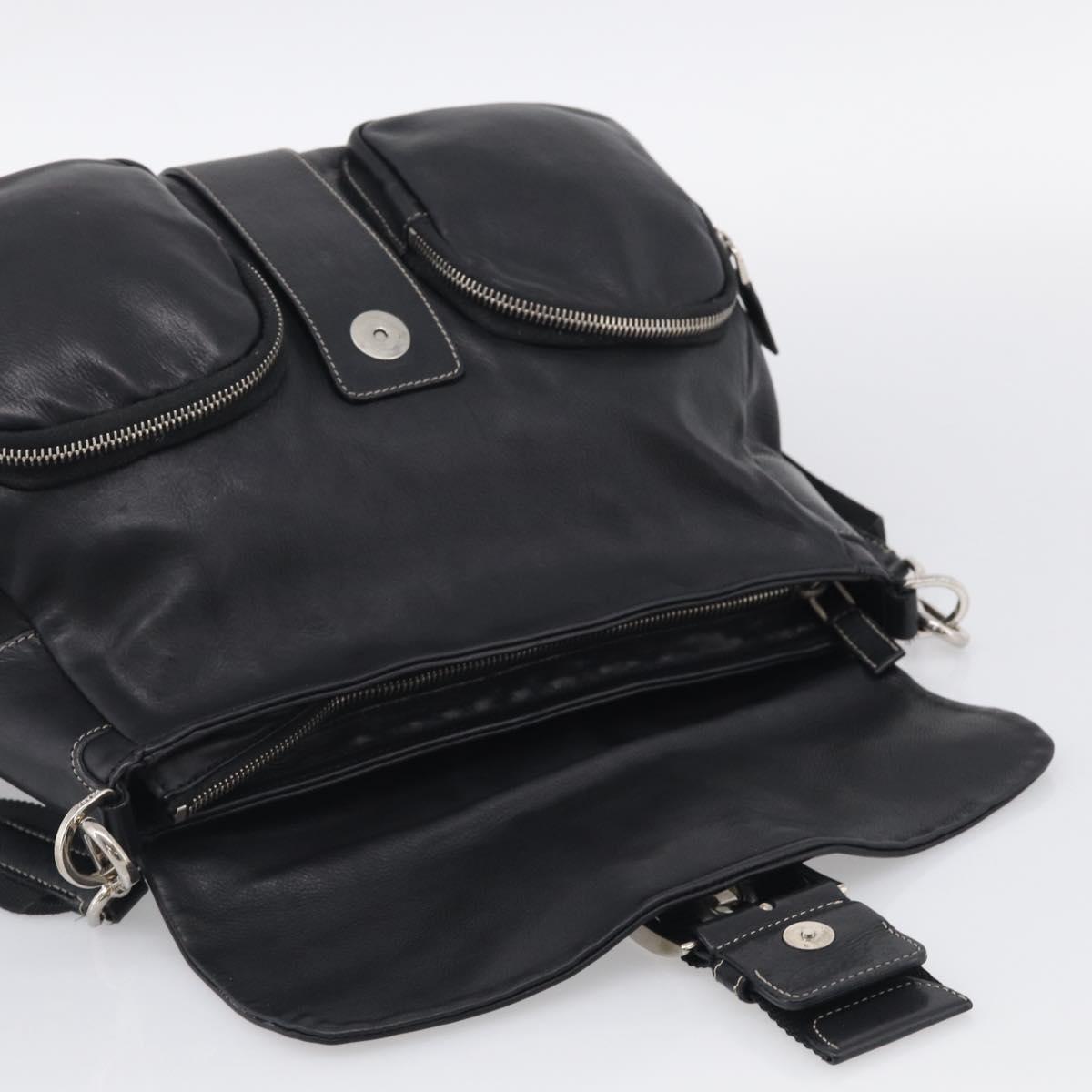 PRADA Shoulder Bag Leather Black Silver Auth 210992V