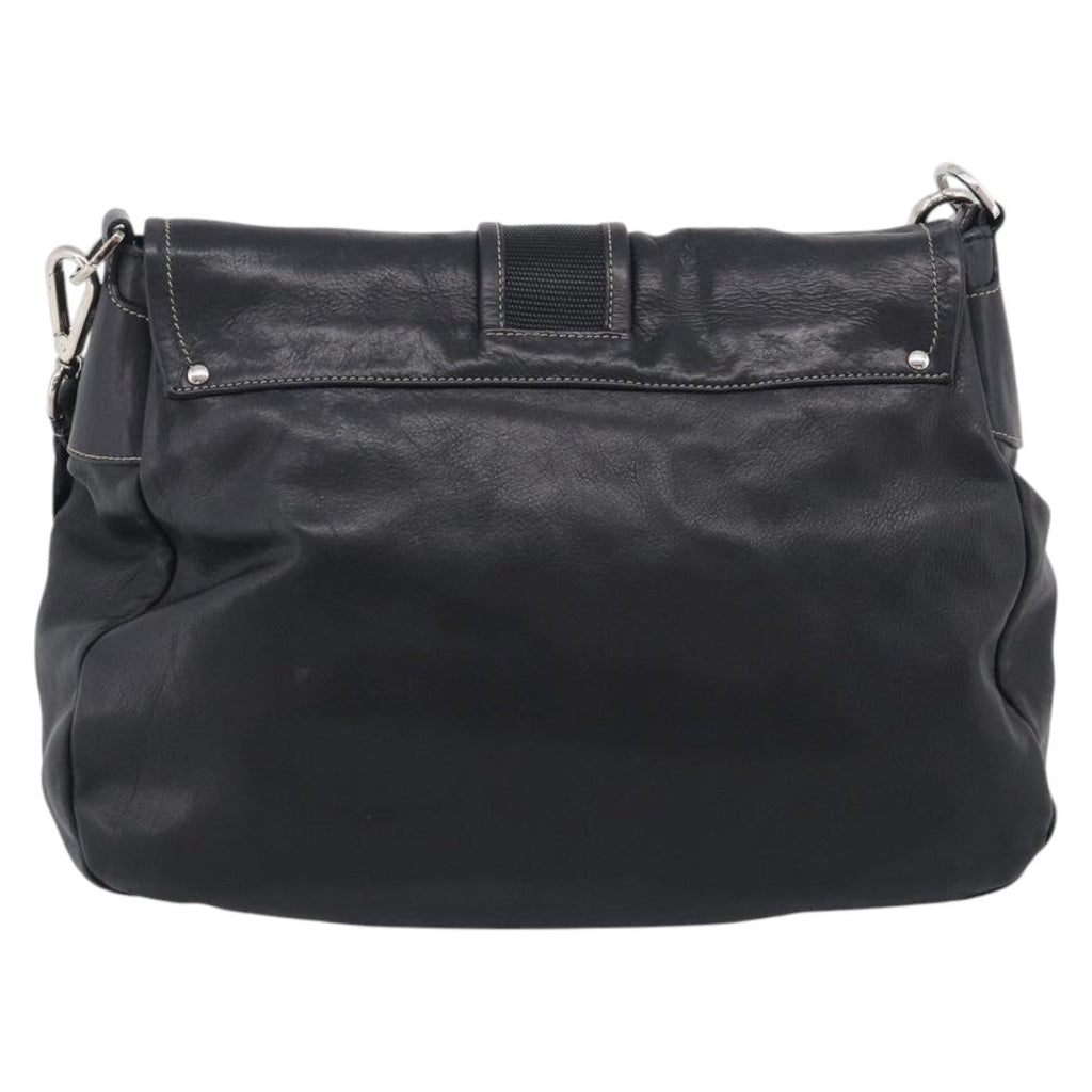 PRADA Shoulder Bag Leather Black Silver Auth 210992V