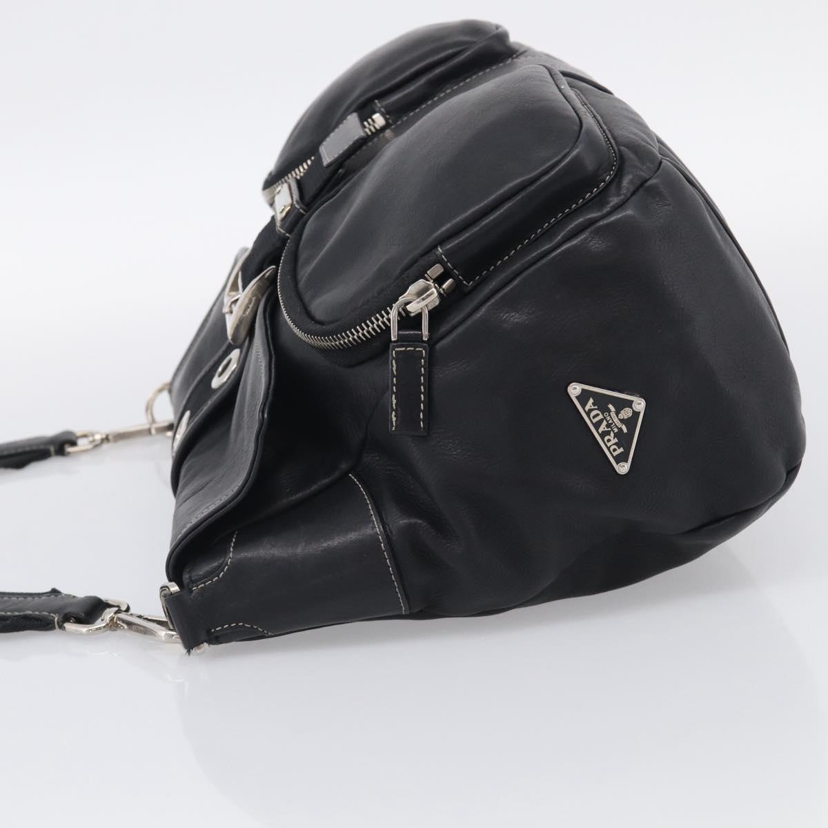 PRADA Shoulder Bag Leather Black Silver Auth 210992V
