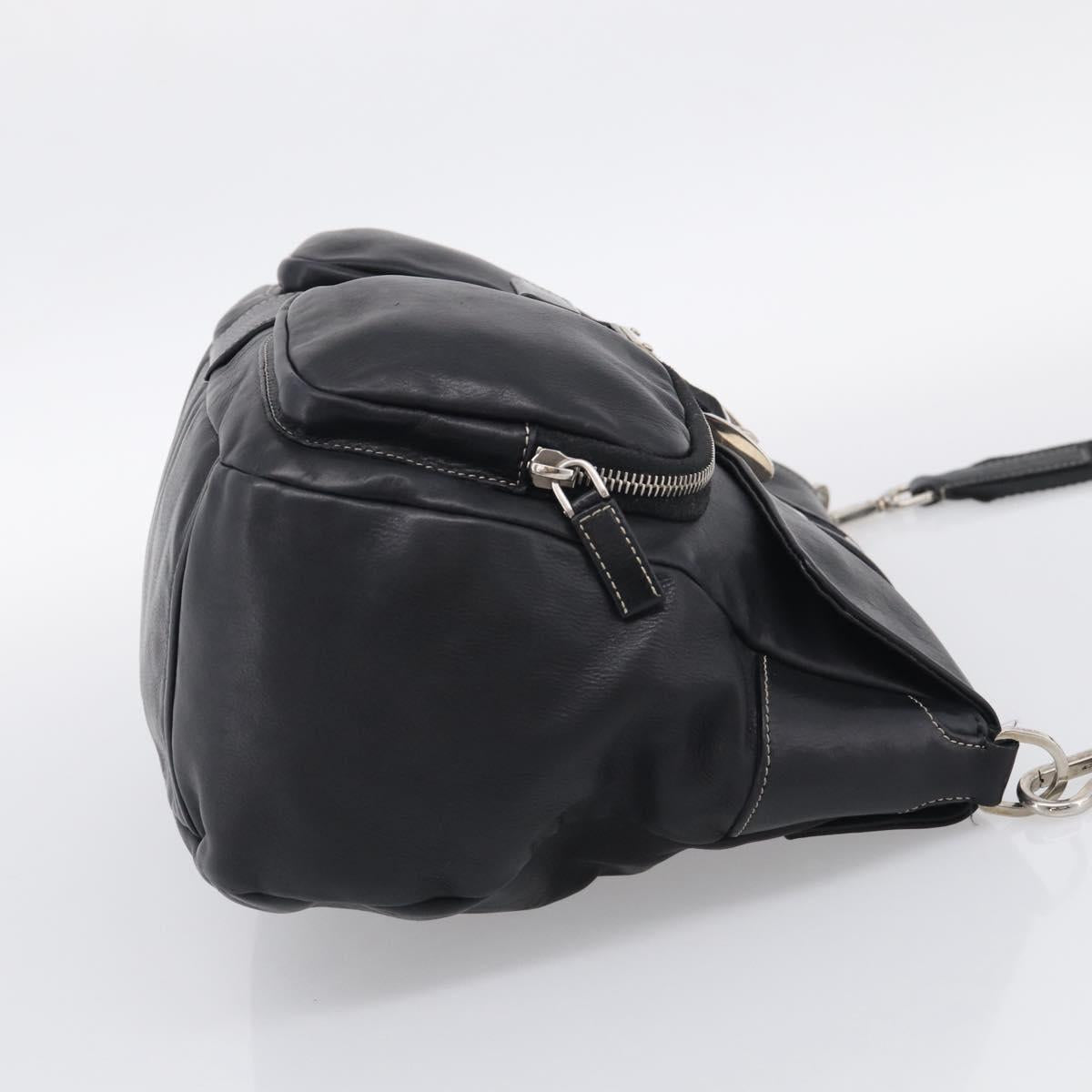 PRADA Shoulder Bag Leather Black Silver Auth 210992V