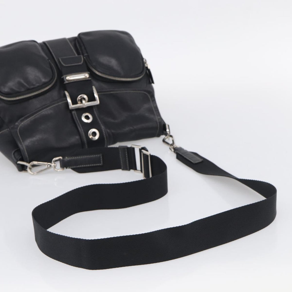 PRADA Shoulder Bag Leather Black Silver Auth 210992V
