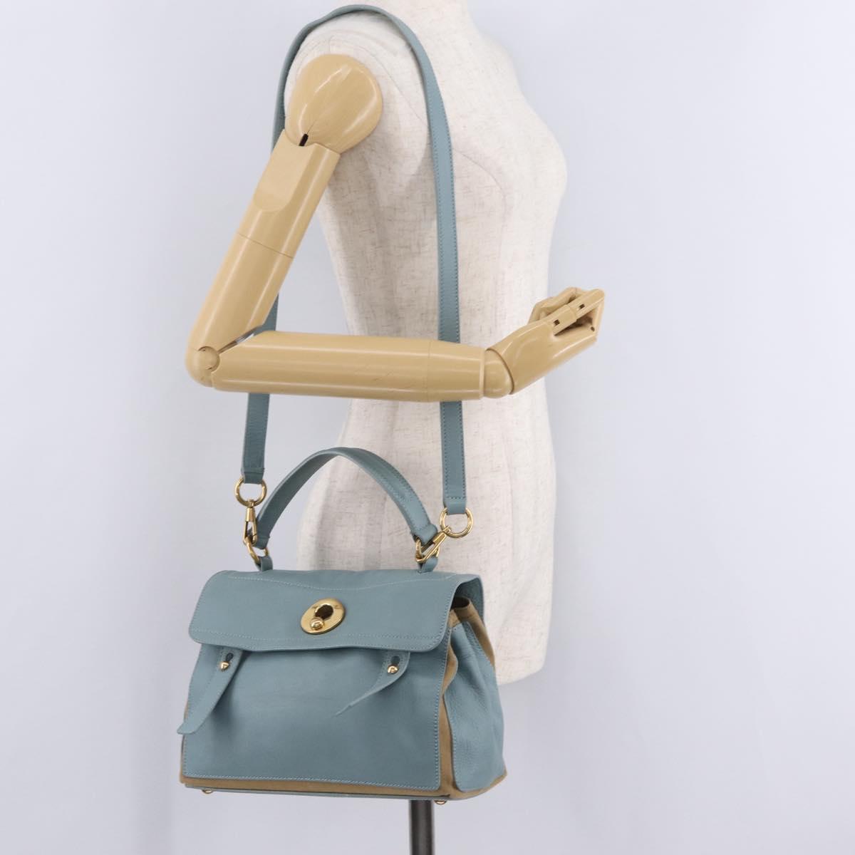 Saint Laurent Muse To Hand Bag Leather 2way Light Blue Gold 283731 Auth 211010V