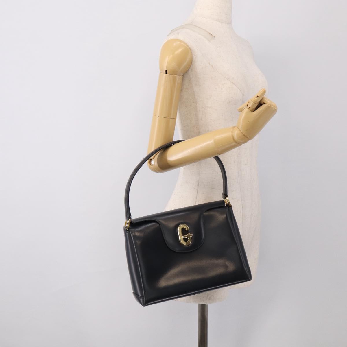 GUCCI Hand Bag Leather Black Gold Tone Auth 211014