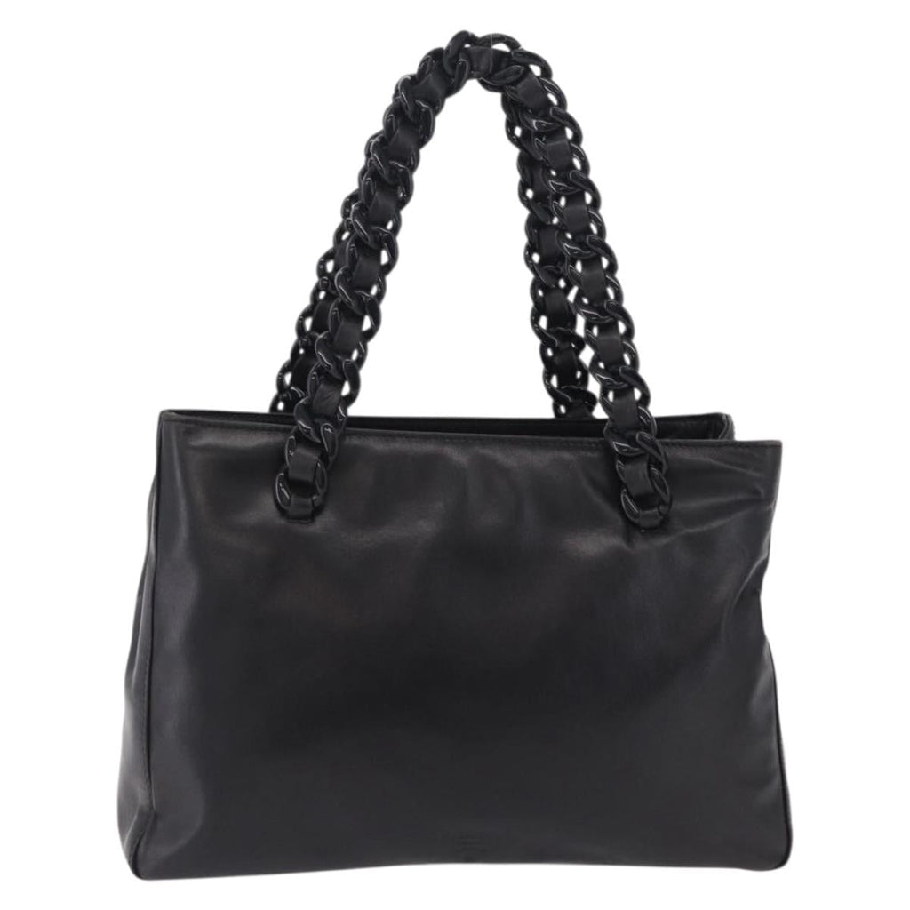 PRADA Chain Shoulder Tote Bag Leather Black Auth 211021A