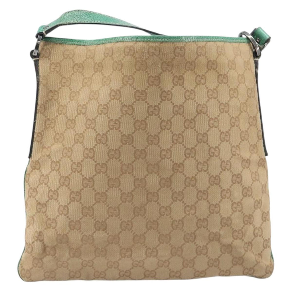 GUCCI GG Canvas Shoulder Bag Beige Silver 113013 Auth 211027