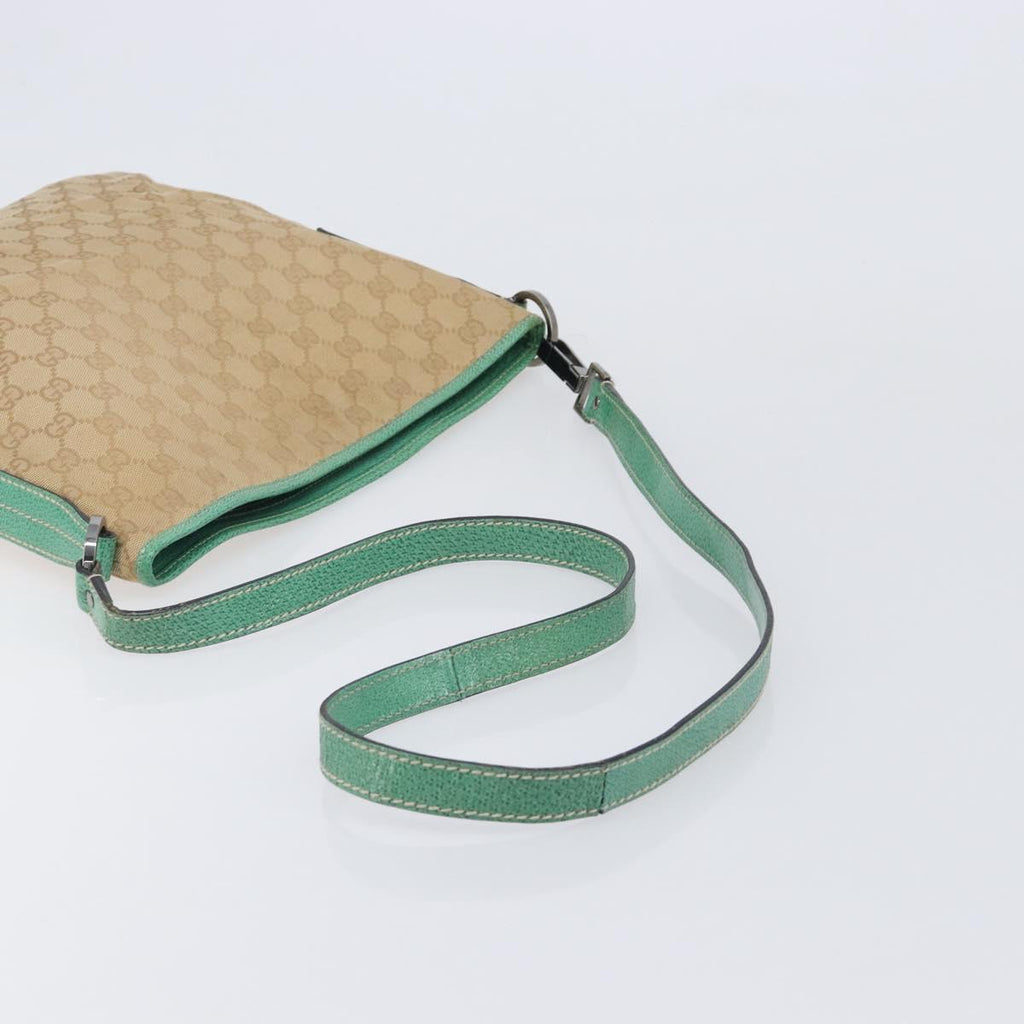 GUCCI GG Canvas Shoulder Bag Beige Silver 113013 Auth 211027