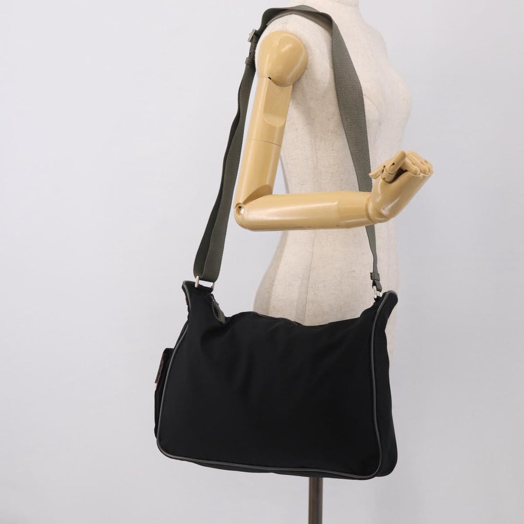 PRADA Shoulder Bag Nylon Black Silver Auth 211044A