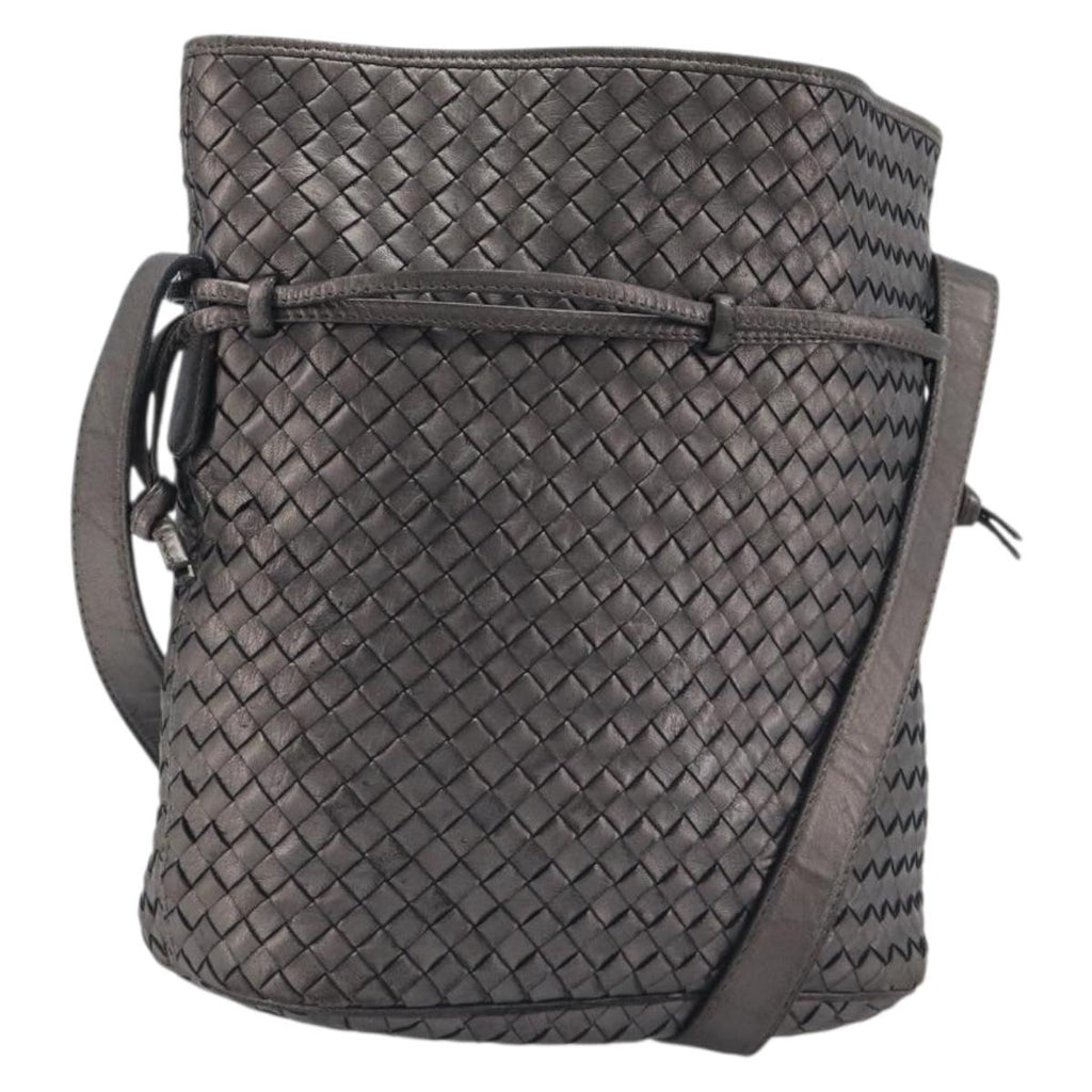 Bottega Veneta INTRECCIATO Shoulder Bag Leather Gray Gold Tone Auth 211048A