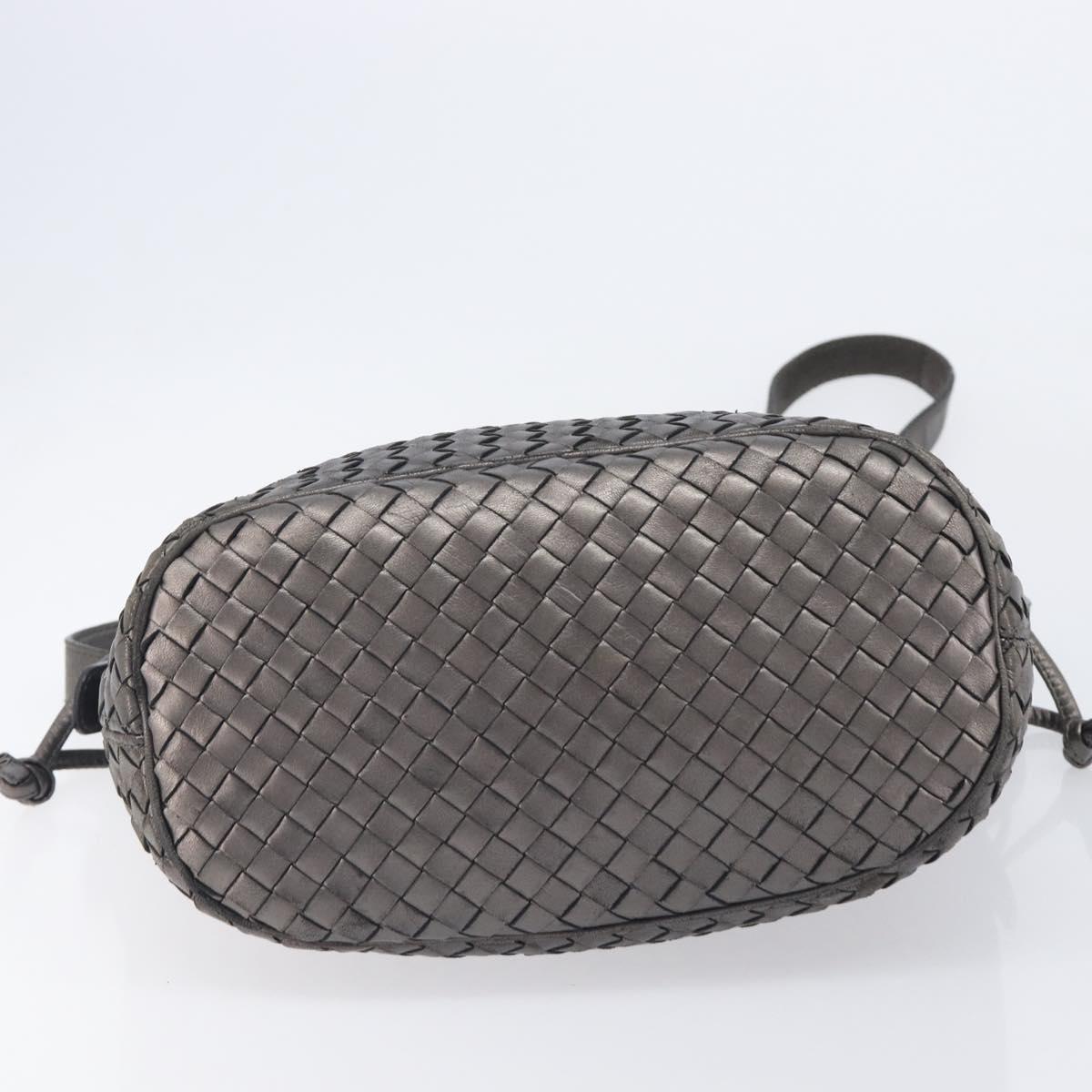 Bottega Veneta INTRECCIATO Shoulder Bag Leather Gray Gold Tone Auth 211048A