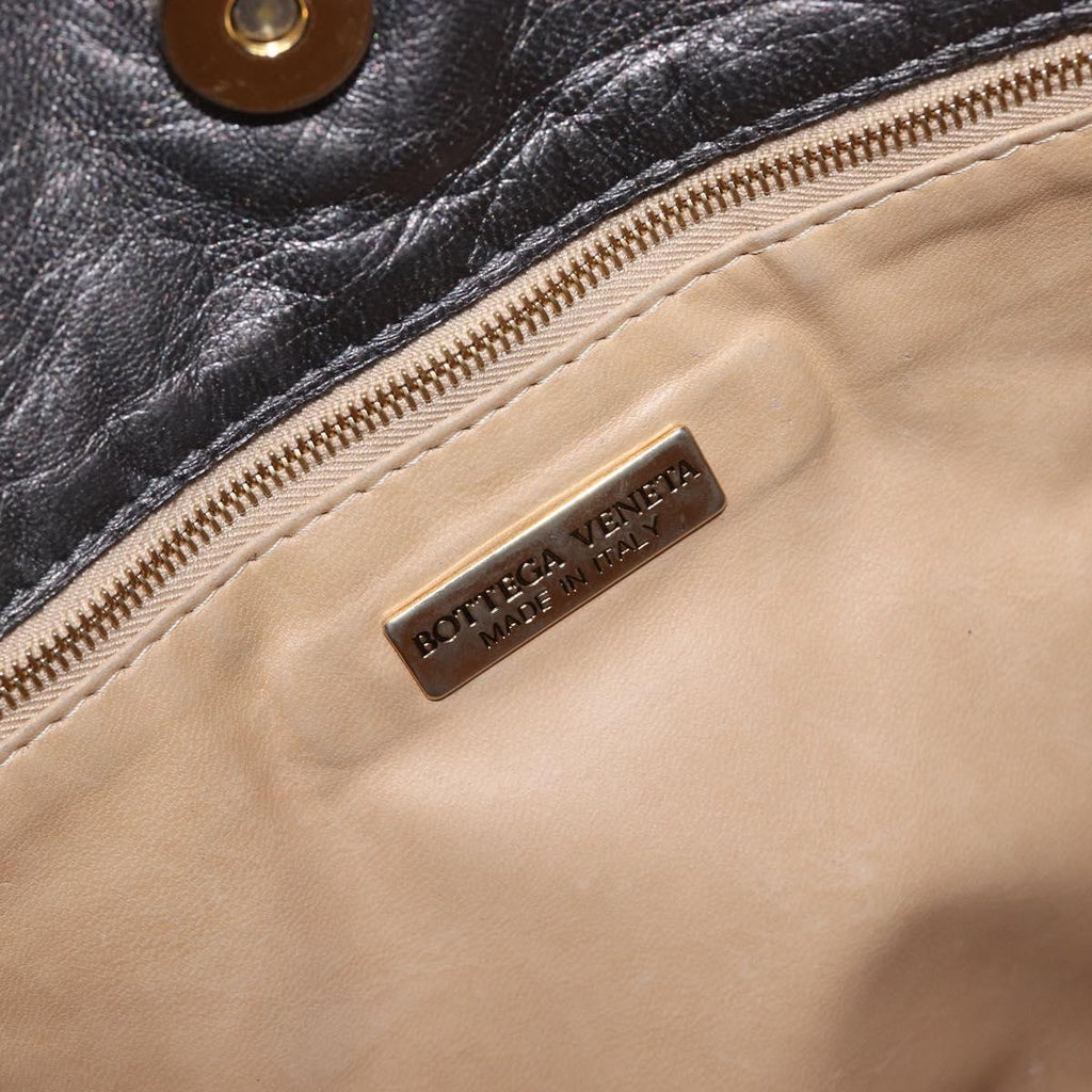Bottega Veneta INTRECCIATO Shoulder Bag Leather Gray Gold Tone Auth 211048A