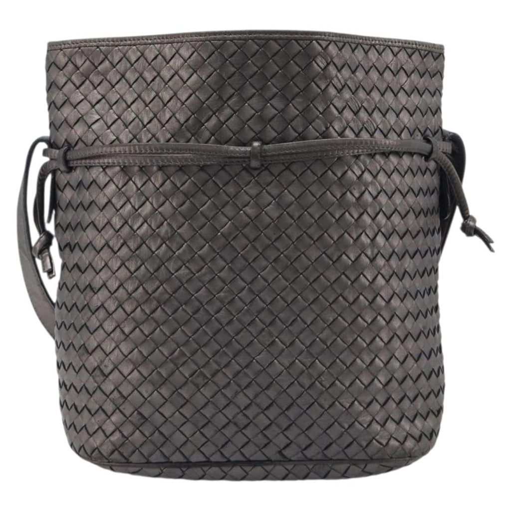 Bottega Veneta INTRECCIATO Shoulder Bag Leather Gray Gold Tone Auth 211048A