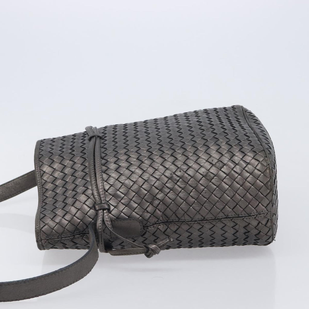 Bottega Veneta INTRECCIATO Shoulder Bag Leather Gray Gold Tone Auth 211048A