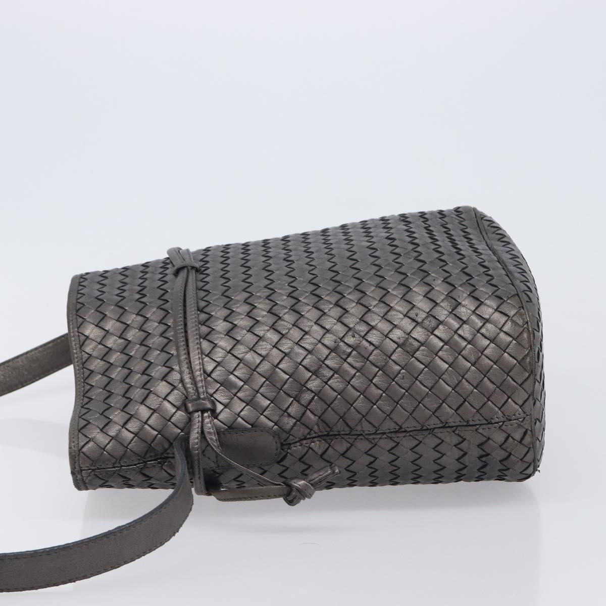 Bottega Veneta INTRECCIATO Shoulder Bag Leather Gray Gold Tone Auth 211048A
