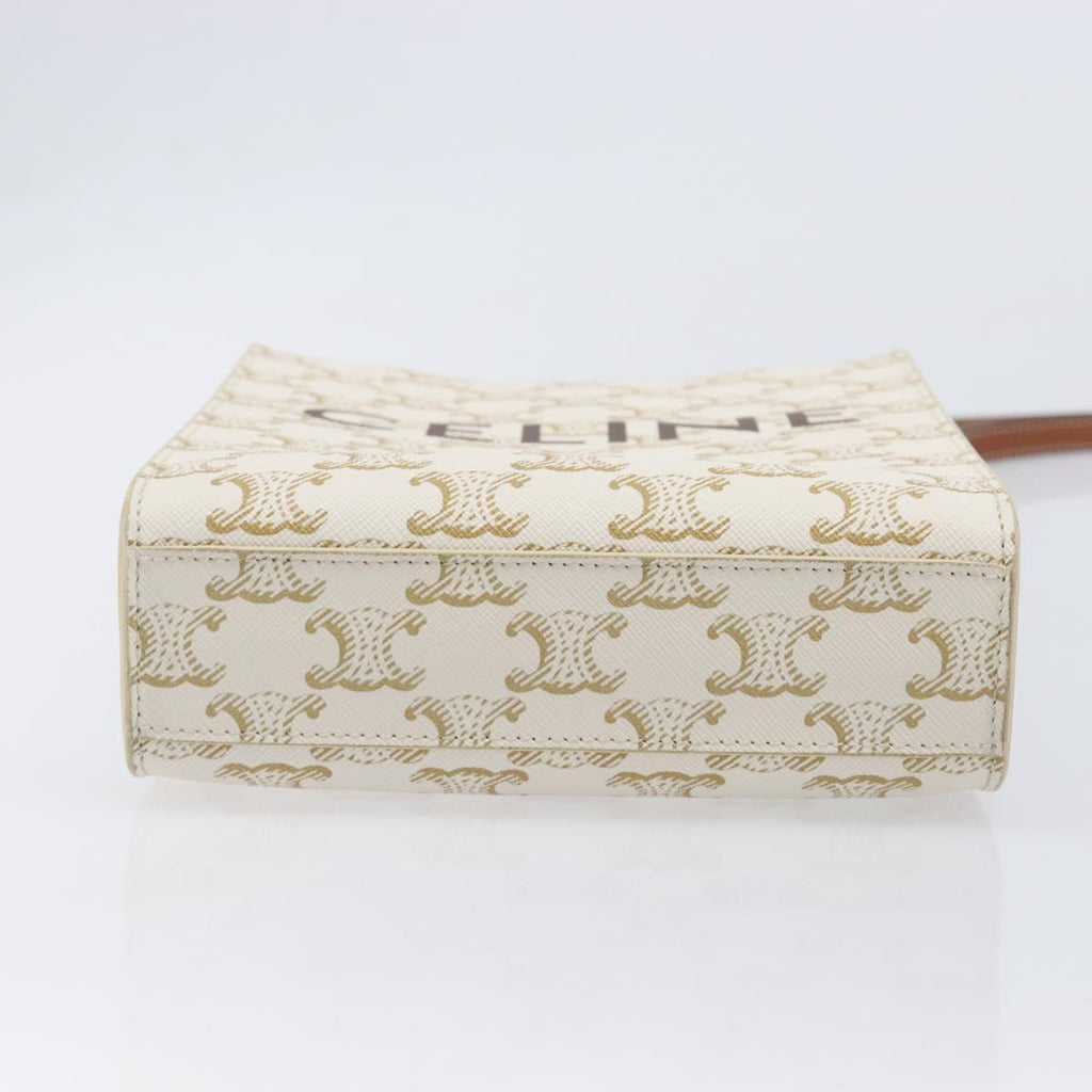 CELINE Triomphe Mini Vertical Cabas Hand Bag PVC 2way Ivory Gold Auth 211067V