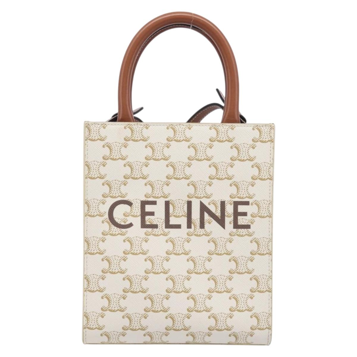 CELINE Triomphe Mini Vertical Cabas Hand Bag PVC 2way Ivory Gold Auth 211067V