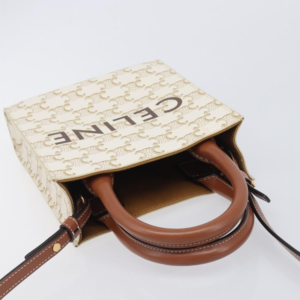CELINE Triomphe Mini Vertical Cabas Hand Bag PVC 2way Ivory Gold Auth 211067V