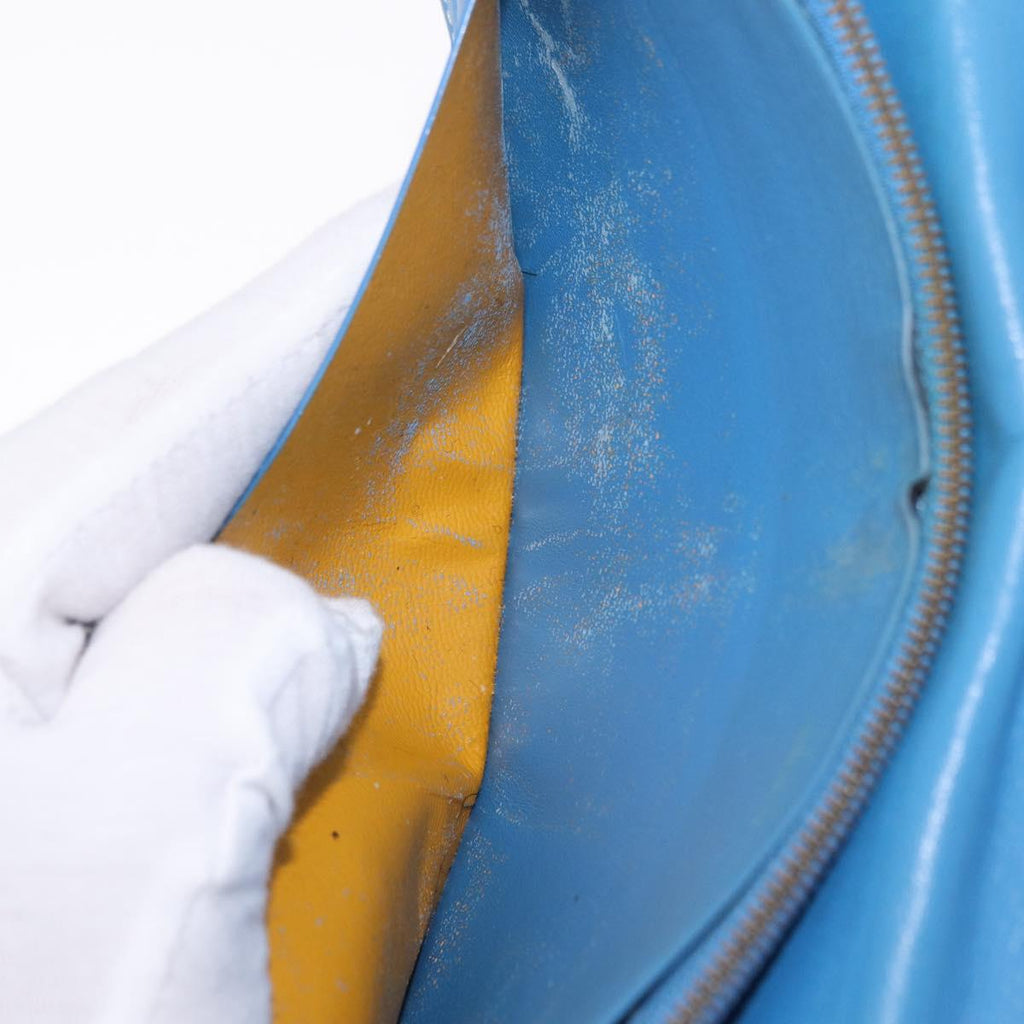 Goyard Herringbone Long Wallet PVC Leather Blue Silver Auth 211075
