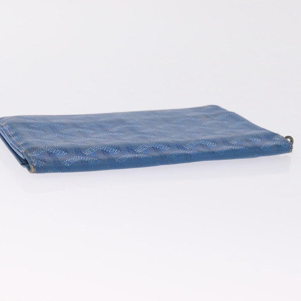 Goyard Herringbone Long Wallet PVC Leather Blue Silver Auth 211075