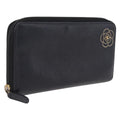 CHANEL Camelia Long Wallet Leather Black Gold Tone CC Auth 211077