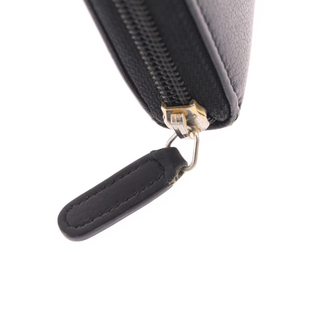 CHANEL Camelia Long Wallet Leather Black Gold Tone CC Auth 211077