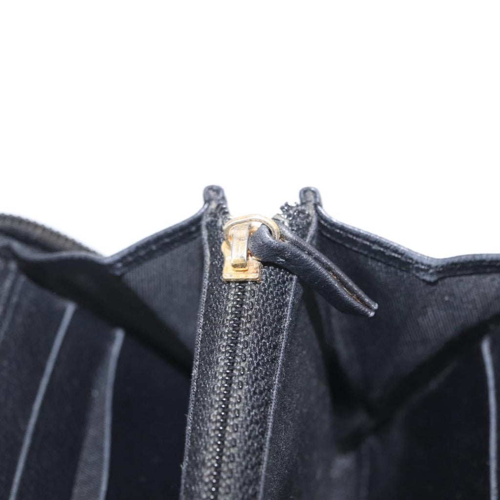CHANEL Camelia Long Wallet Leather Black Gold Tone CC Auth 211077