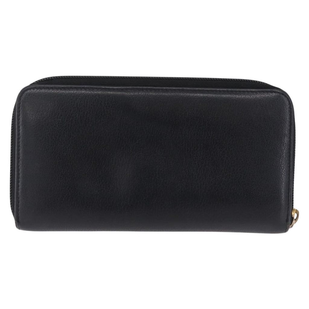 CHANEL Camelia Long Wallet Leather Black Gold Tone CC Auth 211077