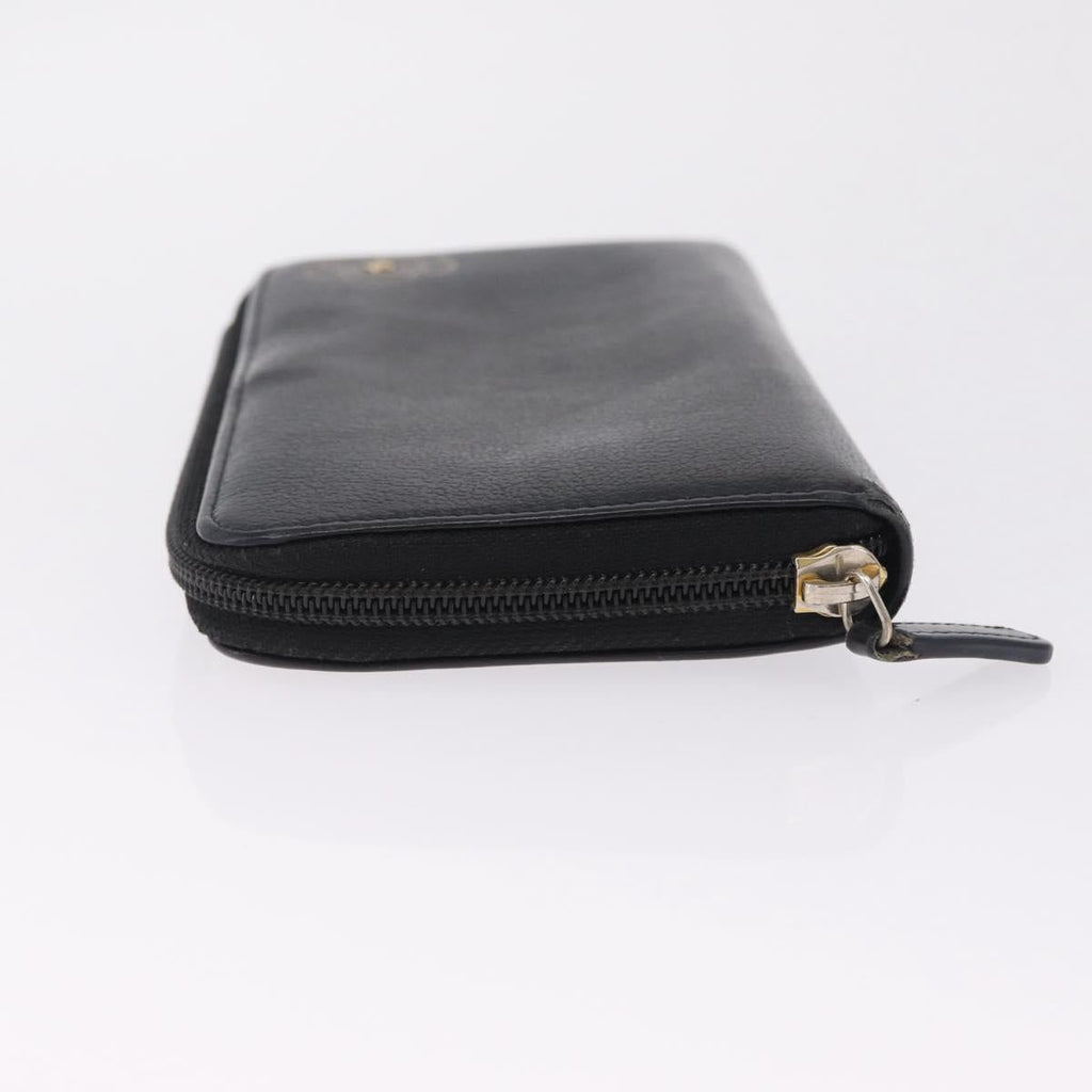 CHANEL Camelia Long Wallet Leather Black Gold Tone CC Auth 211077