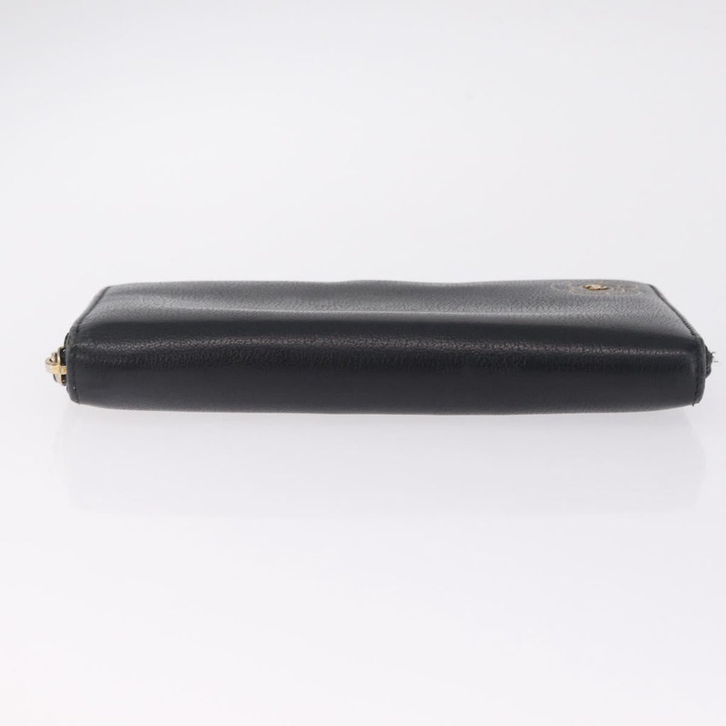 CHANEL Camelia Long Wallet Leather Black Gold Tone CC Auth 211077
