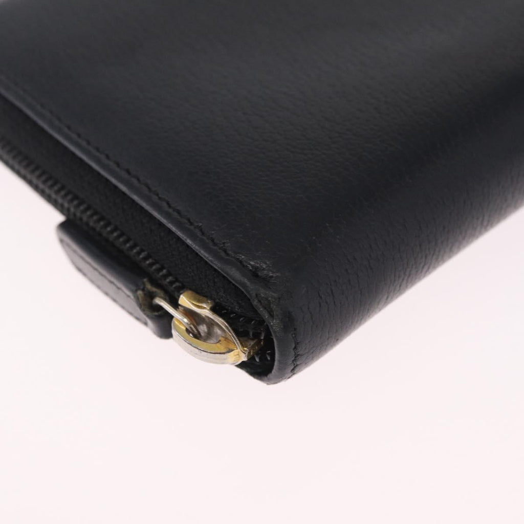 CHANEL Camelia Long Wallet Leather Black Gold Tone CC Auth 211077