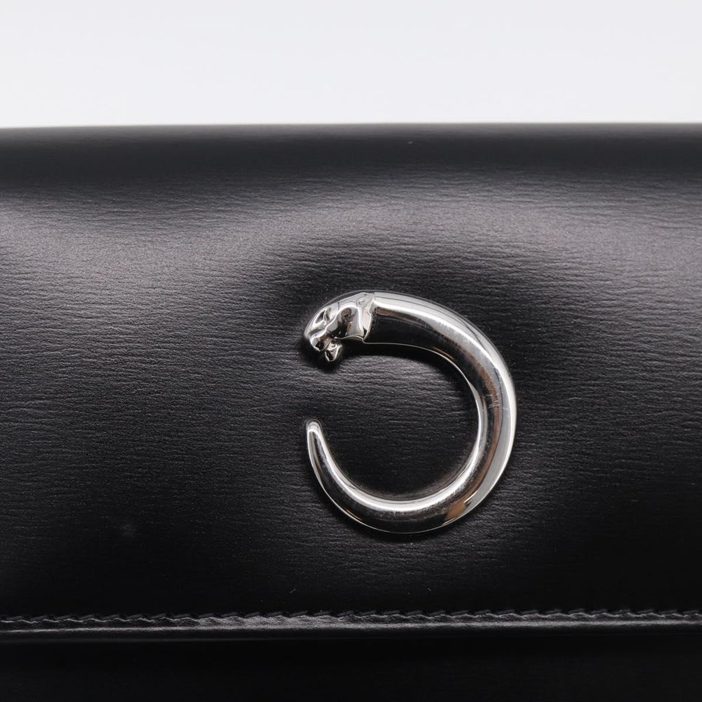 Cartier PANTHERE Wallet Leather Black Silver Auth 211473A